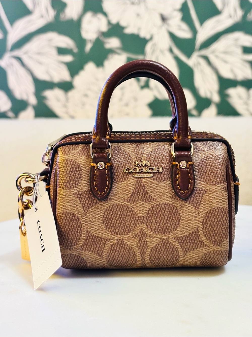 Coach Authentic Mini Satchel Handbag Charm in Signature Brown NWT